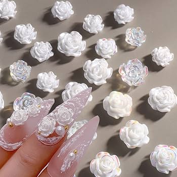 Pearl White Camellia Flower Charms With Pearls And Gold Caviar Beads