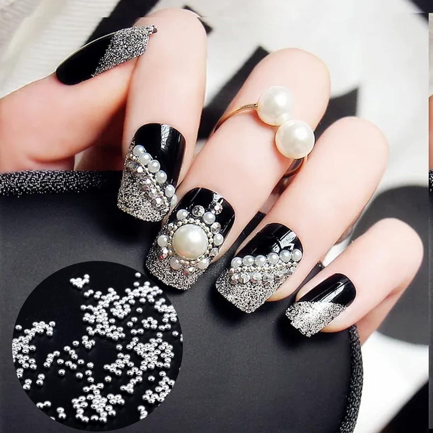 Silver And Black Caviar Beads Grid Box