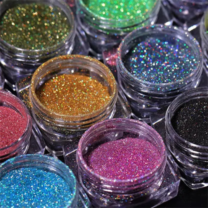 Magic Laser Holographic Nail Glitter Powder (Set Of 12 Colors)