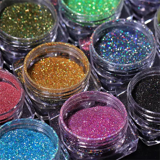 Magic Laser Holographic Nail Glitter Powder (Set Of 12 Colors)