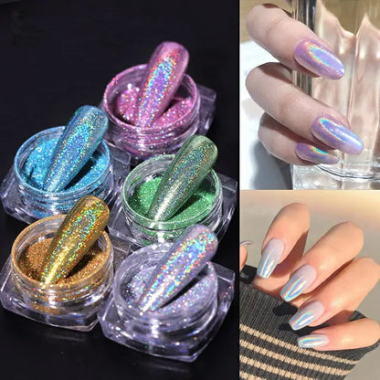 Magic Laser Holographic Nail Glitter Powder (Set Of 12 Colors)