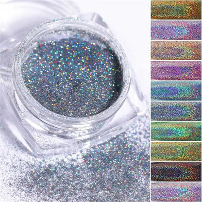 Magic Laser Holographic Nail Glitter Powder (Set Of 12 Colors)