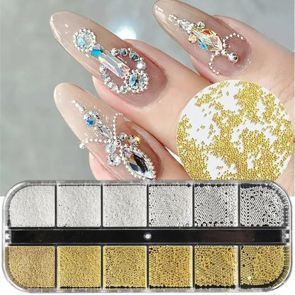 Gold And Silver Caviar Beads With Pearls Grid