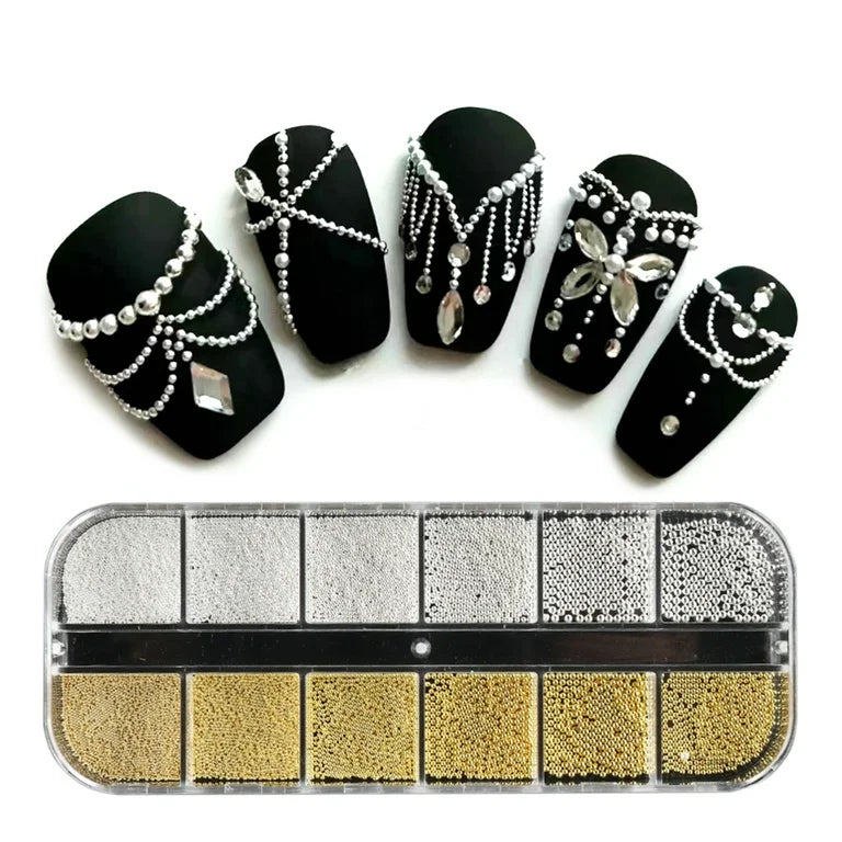 Gold And Silver Caviar Beads With Pearls Grid