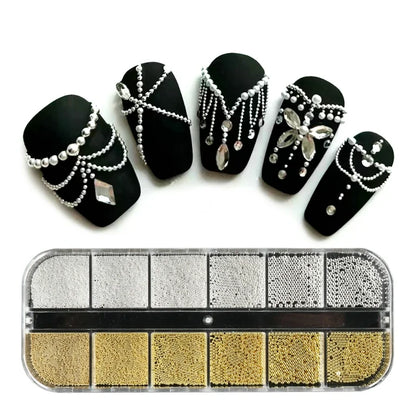 Gold And Silver Caviar Beads With Pearls Grid