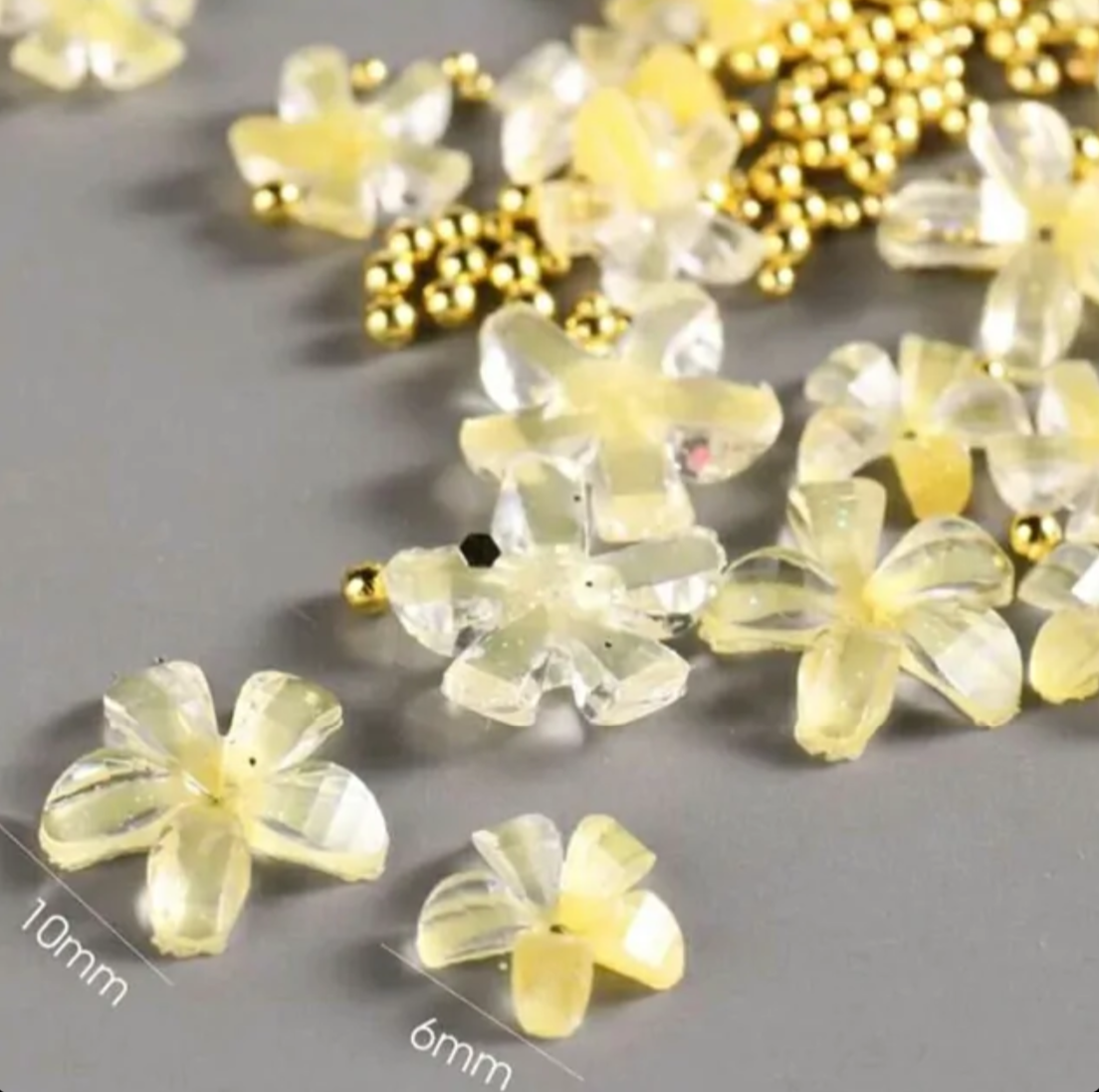 Five Petals 3D Yellow Crystal Flower Charms With Rhinestones And Gold Caviar Beads