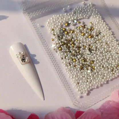 Pearls And Crystal Diamond Nail Decor (Mix Size Pack)
